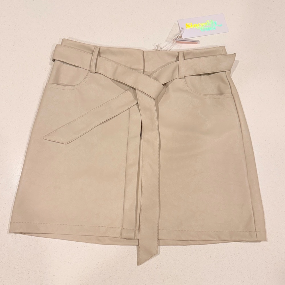 SINCERELY OURS // Stone Faux-Leather Wrap Tie Mini Skirt